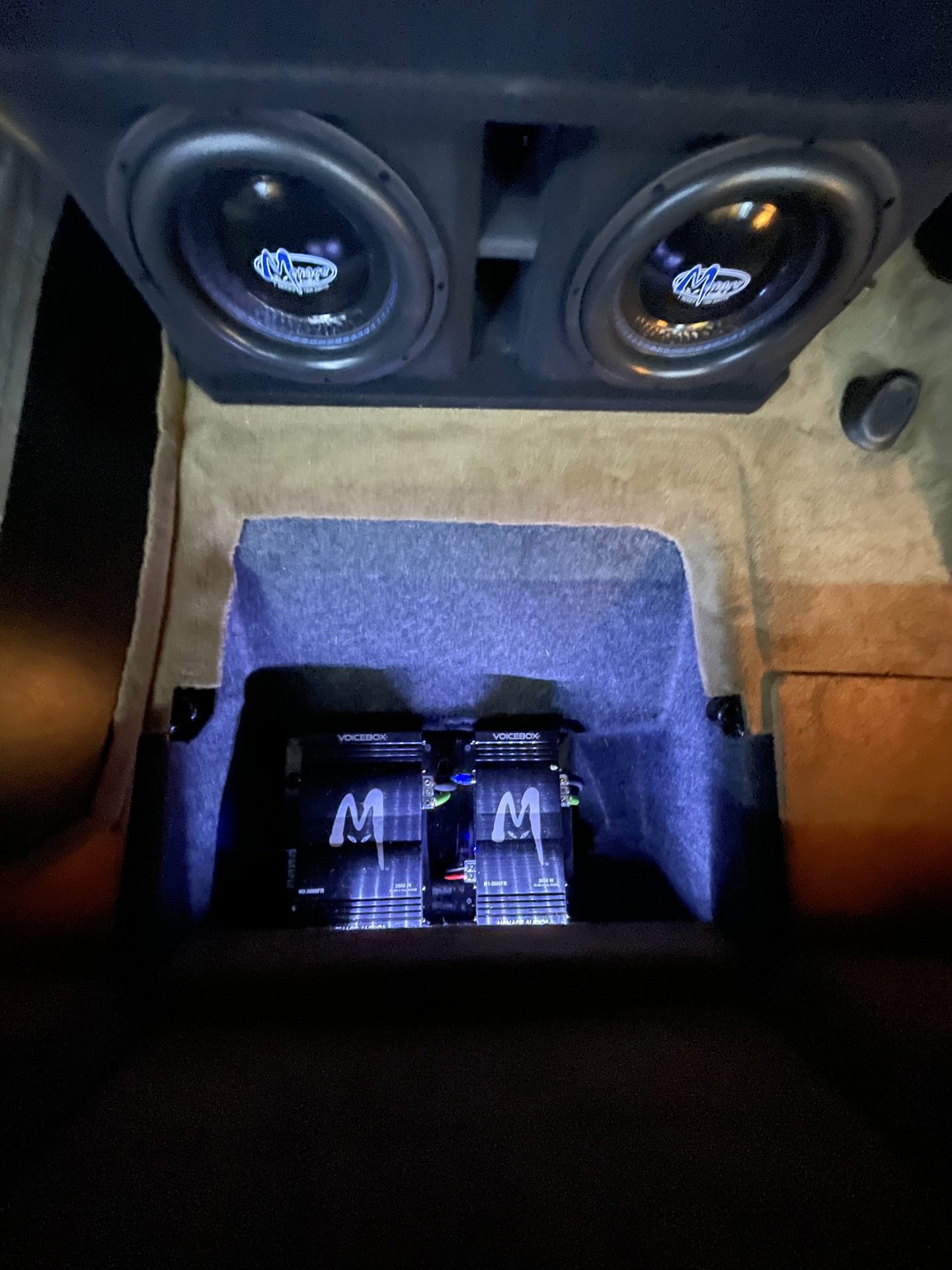 Dual subwoofer enclosure with illuminated M1 acrylic